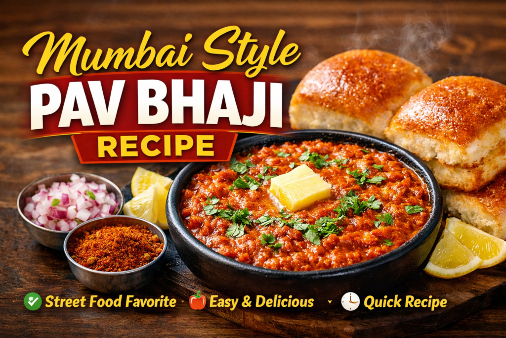 Mumbai Style Pav Bhaji Recipe – Easy Homemade Street Style Pav Bhaji