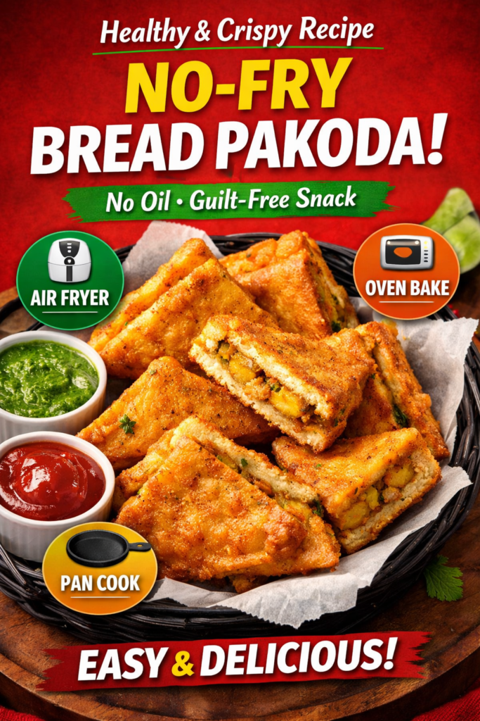 Healthy No-Fry Bread Pakoda Recipe | Crispy Indian Snack Without Deep Frying